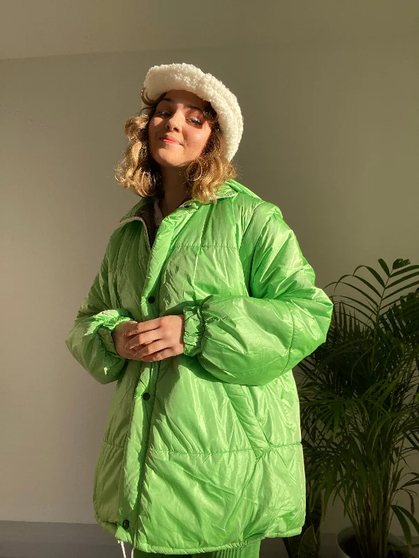 Vintage Lime Green Puffer Jacket (M) Monochromatic All - in - one