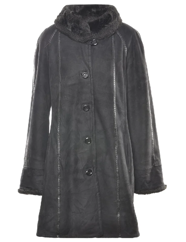Single Breasted Faux Fur Lining Coat - L Classic Women's Pin - striped