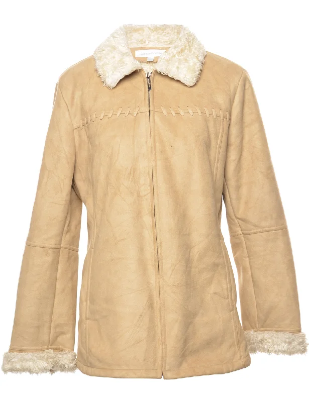 Light Brown Shearling Lined Zip-Front Jacket - M Athletic Women's 