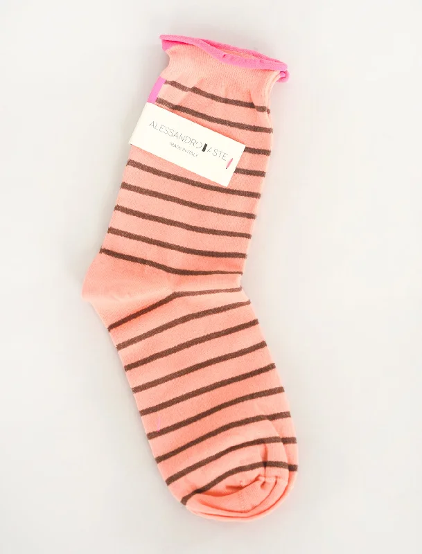 AA Classic Stripe Socks, Apricot/Brown Vintage Women's 1970S 