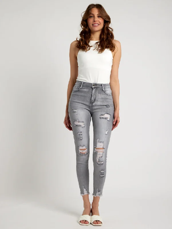 Jean skinny destroy ourlet effiloché Sleek Women's Metallic
