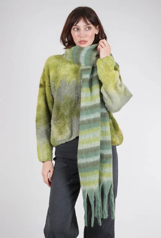 Brushed Chunky Fringe Scarf, Green Combo Artistic Women's Hand - painted