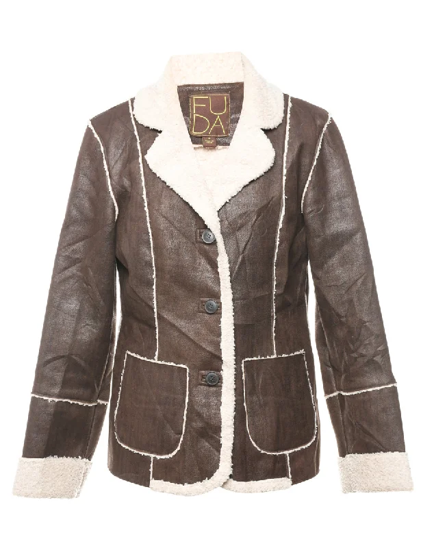 Single Breasted Shearling Lining Coat - M Classic Women's Pin - striped