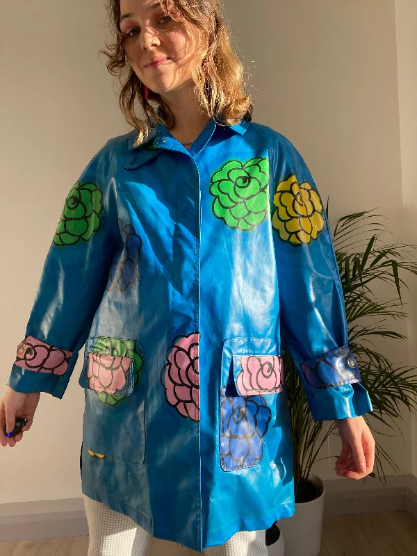 Vintage Blue Rain Coat (S) Classic Women's Tweed