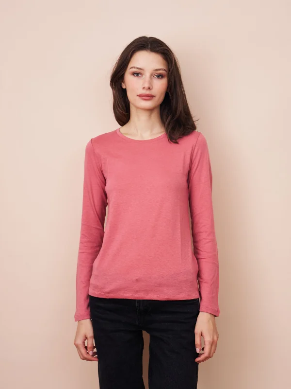 Majestic Long Sleeve Cotton/Cashmere Crewneck Tee in Bois De Rose Monochromatic All - in - one