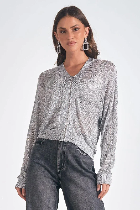 Metallic Zip Cardigan British Gentlewoman Style
