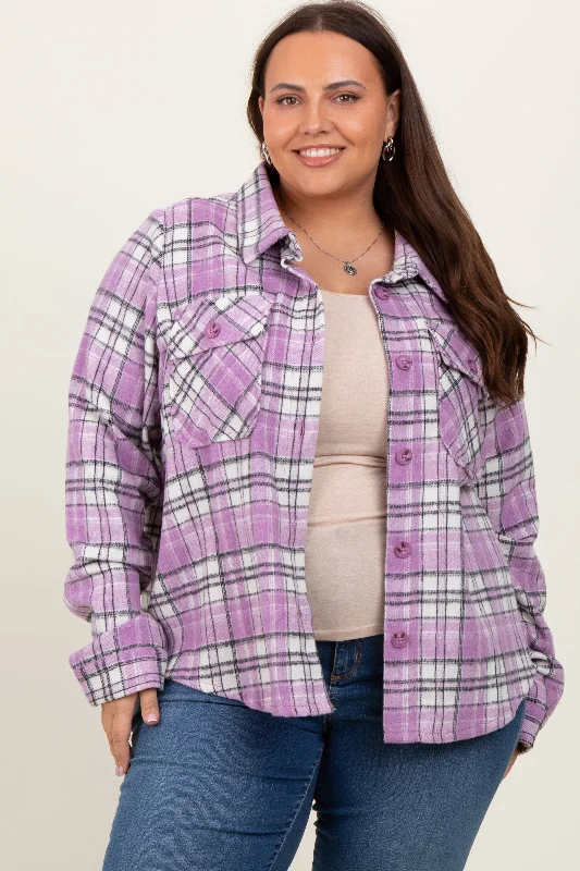 Lavender Plaid Button Down Plus Flannel Bold Women's Animal Print