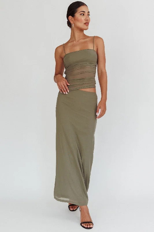 Lorely Ruched Bodice Maxi Dress Olive Dynamic Women's High - energy