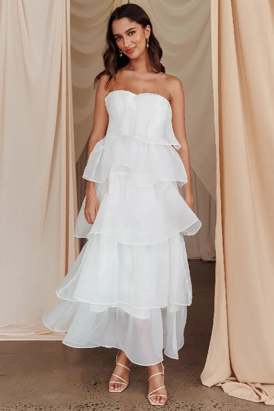 Behati Tiered Layer Midi Dress White Business