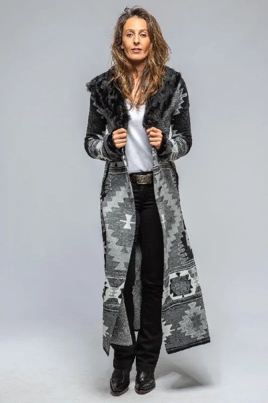 Azteca Long Knit Sweater Coat In Black Luxurious Women's High -  end