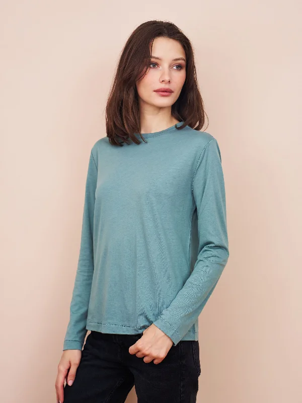 Lyocell Cotton Long Sleeve Semi Relaxed Crewneck in Vert Toscane Earthy Women's Hemp - based Lyocell Cotton Long Sleeve Semi Relaxed Crewneck in Vert Toscane Earthy Women's Hemp - based
