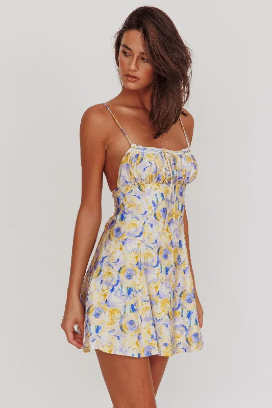 Lead The Way Abstract Print Mini Dress Yellow Refined Women's Velvet