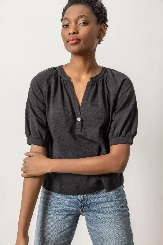 Shirred Split Neck Tee Bohemian Women's Free