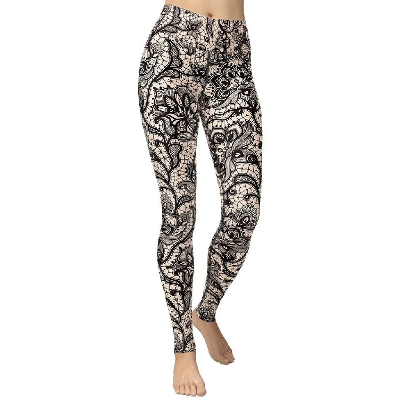 Flower Lace Print Yoga Leggings Minimalist Women's Casual
