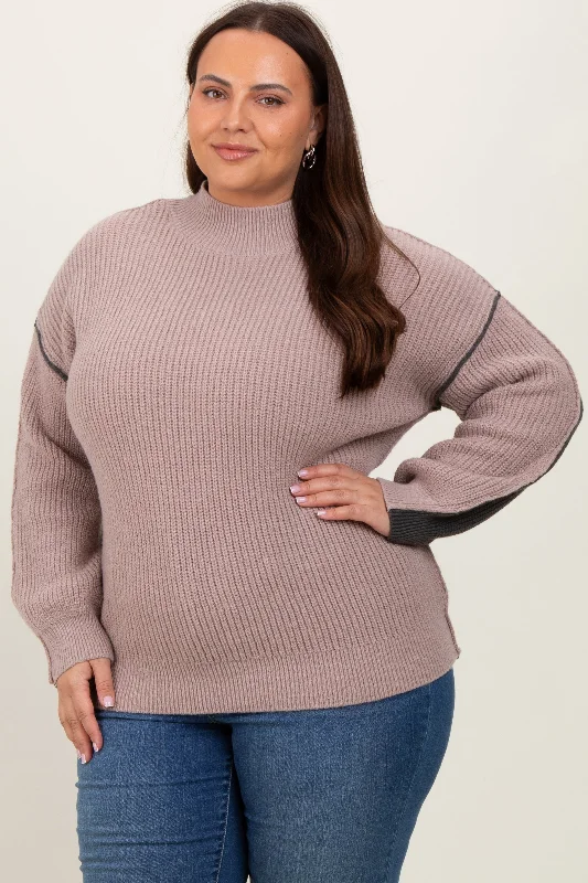 Mocha Mock Neck Colorblock Plus Sweater Artistic Women's Avant - 
