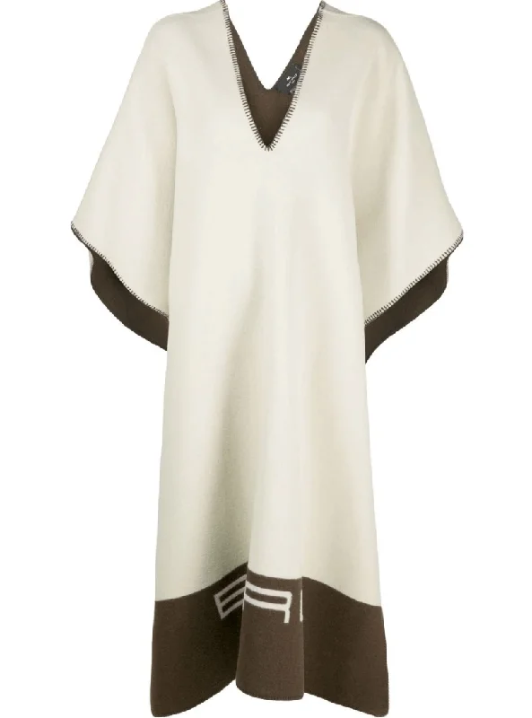 intarsia-knit logo wool poncho Country