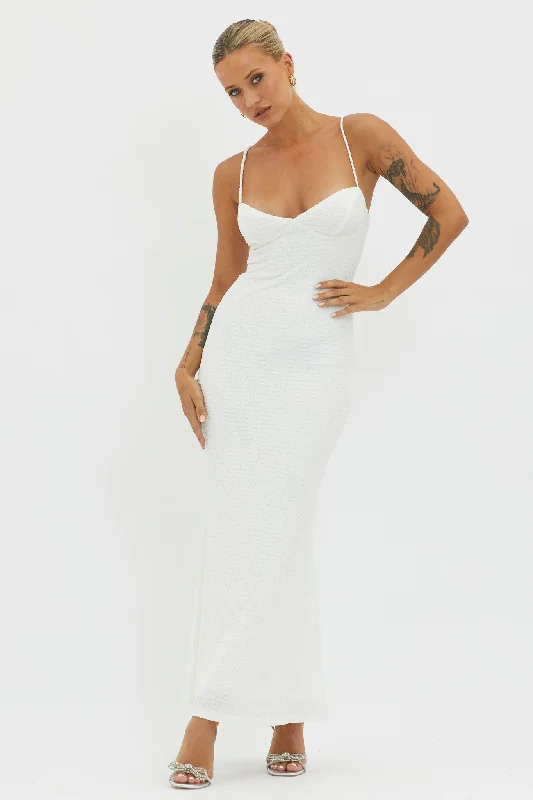 Lennox Elastic Back Bodycon Dress White Contemporary 