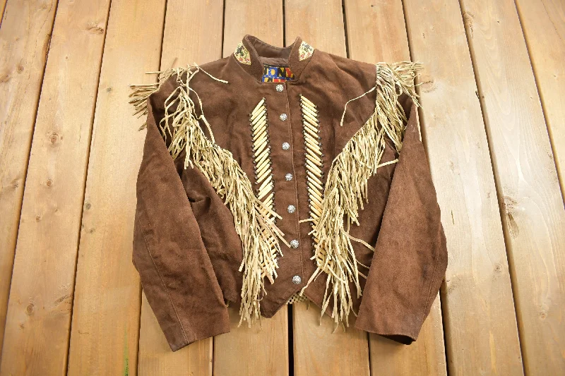 Vintage 1980s Tony Lama Americana Suede Fringe Jacket Dynamic Women's Moto