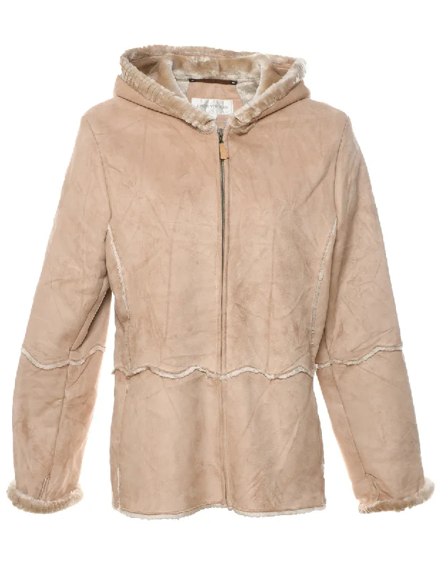 Light Brown Faux Fur Lined Shearling Coat - L Modern Women's 