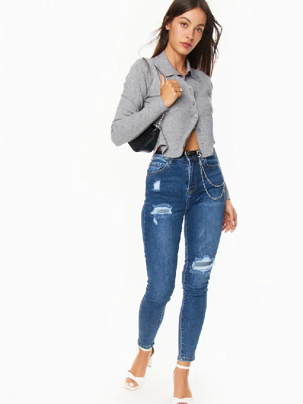 Jean taille haute trompe l'oeil   Denim bleu moyen Streetwear Style for 