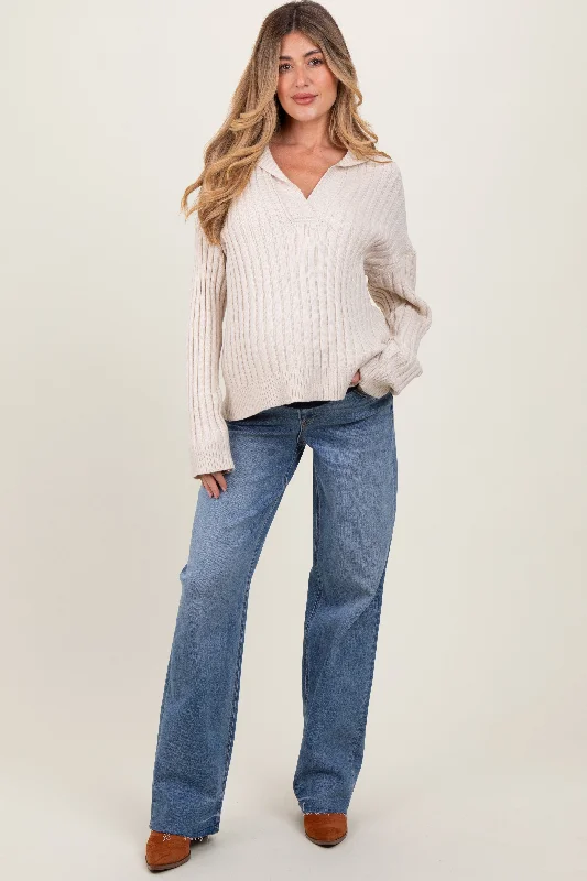 Blue Vintage Wash Raw Hem Wide Leg Maternity Jeans Adventure