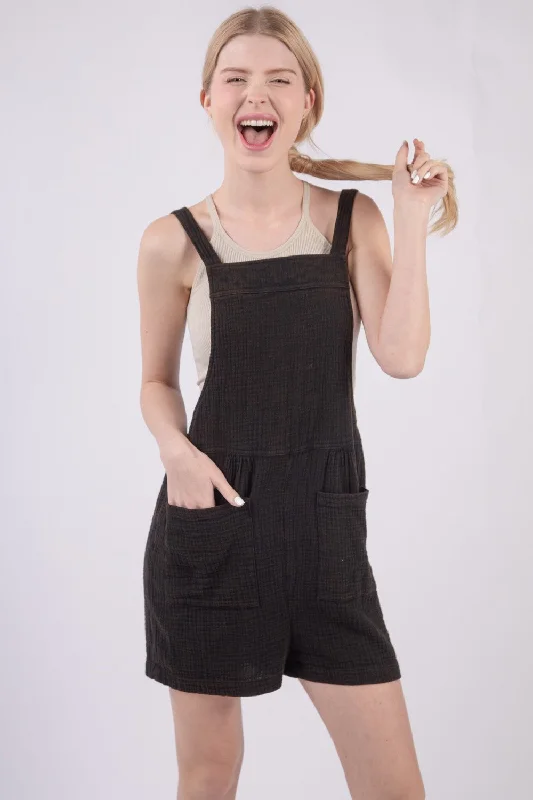 VERY J Sleeveless Double Gauze Overalls with Pockets Refined Women's Classic 