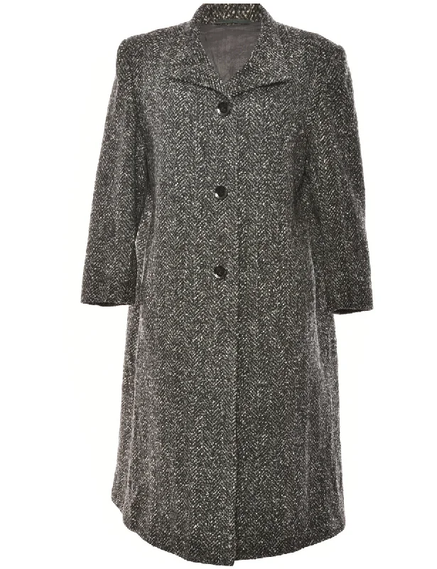 Single-Breasted Black & Grey Textured Coat - L European