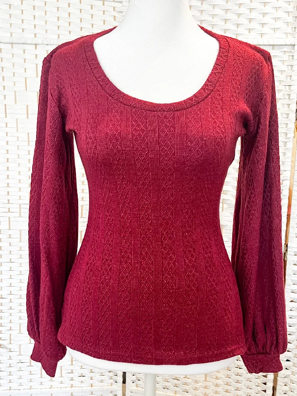 Grace Top - Pointelle, Merlot Artistic Women's Hand - painted