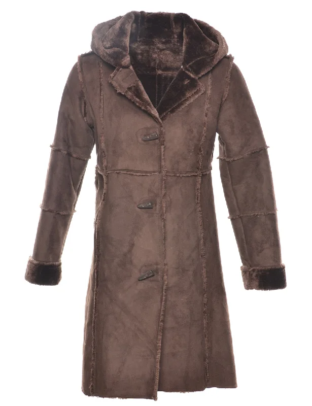 Hooded Faux Fur Lining Coat - M Feminine Women's Style 