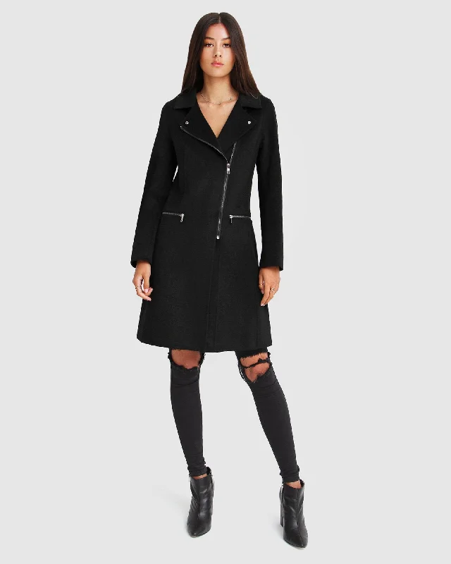 NEW FIT Last Chance Wool Blend Moto Coat - Black Cashmere