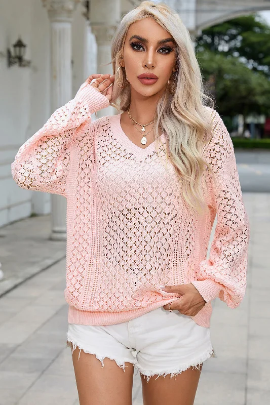 Openwork V-Neck Sweater Modern Women's Tech