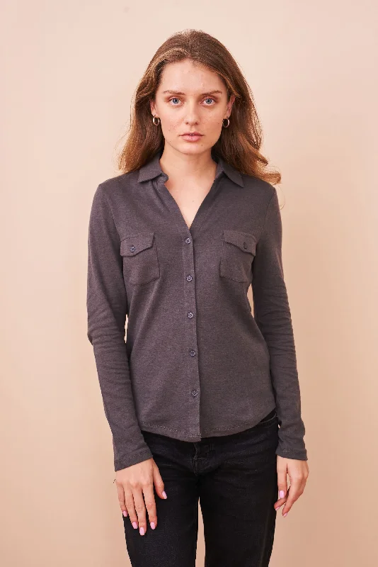 Cotton Cashmere Double Face Long Sleeve Pocket Shirt in Crepuscule Australian Beach