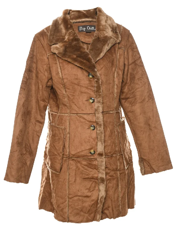 Brown Classic Shearling Coat - L Earthy Women's Hemp - based