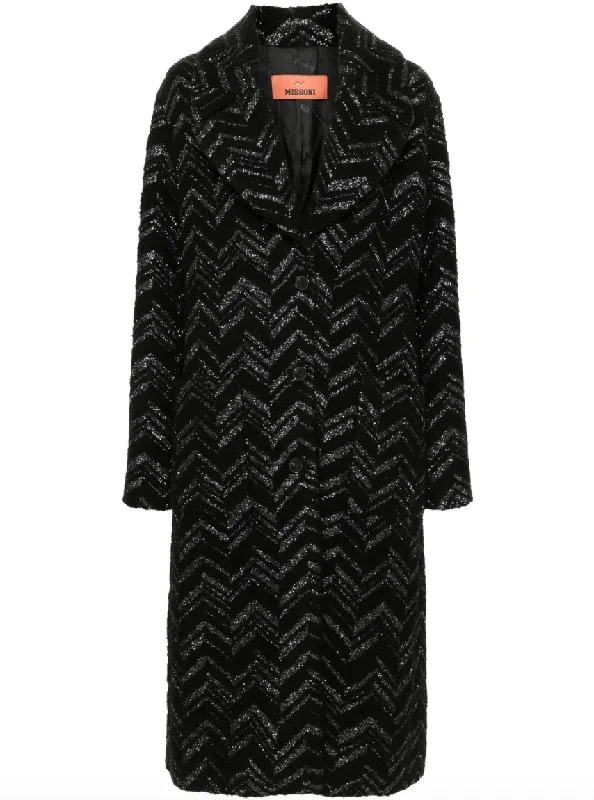 chevron bouclé coat in black Minimalist Women's Casual