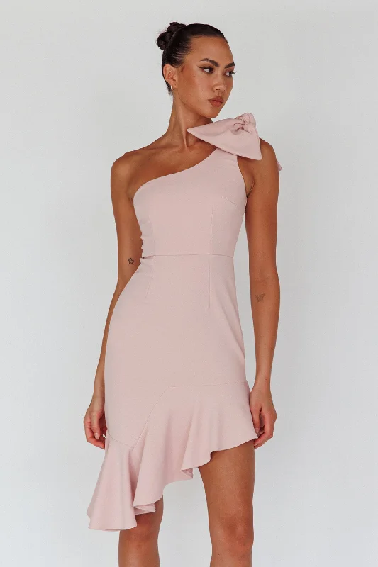 Tiffany One-Shoulder Bow Dress Blush Traditional Women's Wool