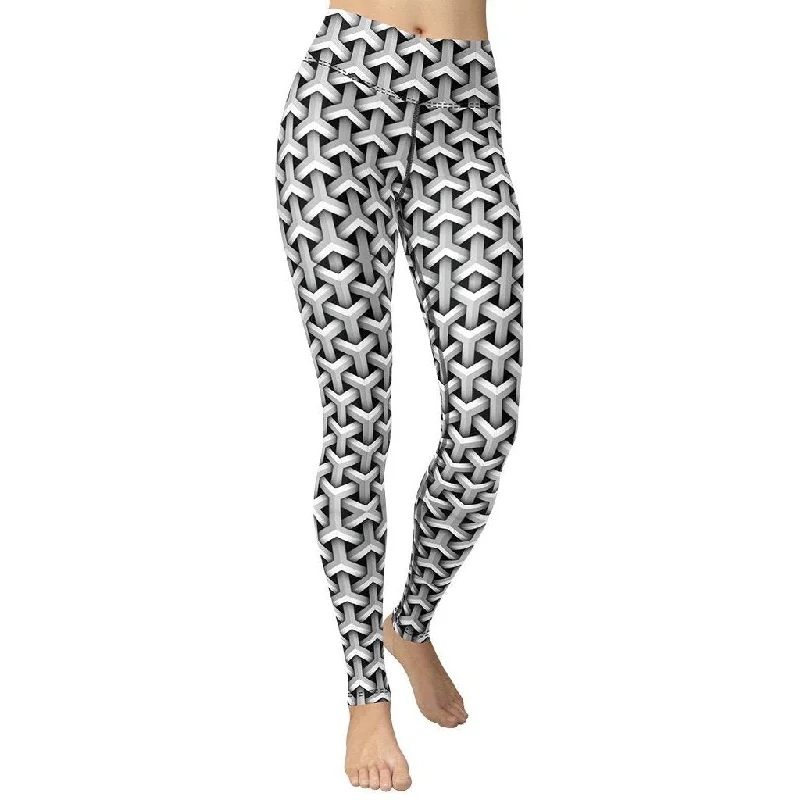 3D Woven Metallic Print Yoga Leggings British Gentlewoman Style