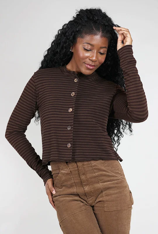 Gray Stripe Crop Asym Cardie, Mahogany Refined Women's Velvet