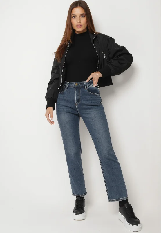 Jean droit taille haute bleu délavé Laid - back Women's Vibe