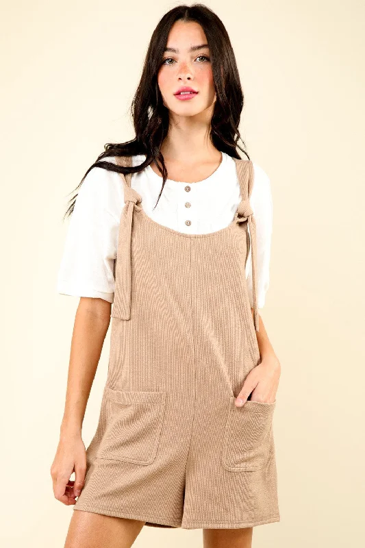 VERY J Tie Shoulder Front Pocket Romper Casual Women's Loose - fitting