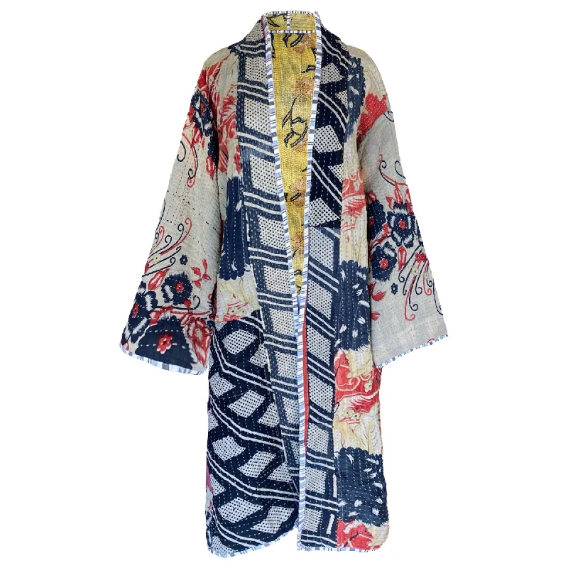 Turpa Cotton Vintage Quilted Kantha Coat ONE OF KIND Bold Women's Animal Print