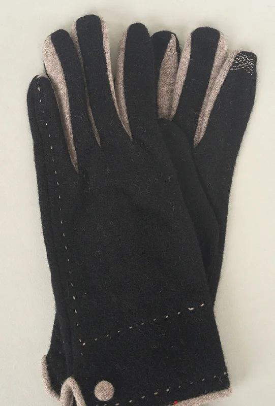 Bicolor Knit Wool/Cashmere Glove, Black Trendy Women's Oversized