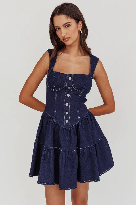 Deep Dive Square Neck Mini Dress Indigo French