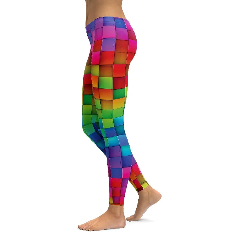 Rainbow Blocks Leggings Bold Women's Animal Print