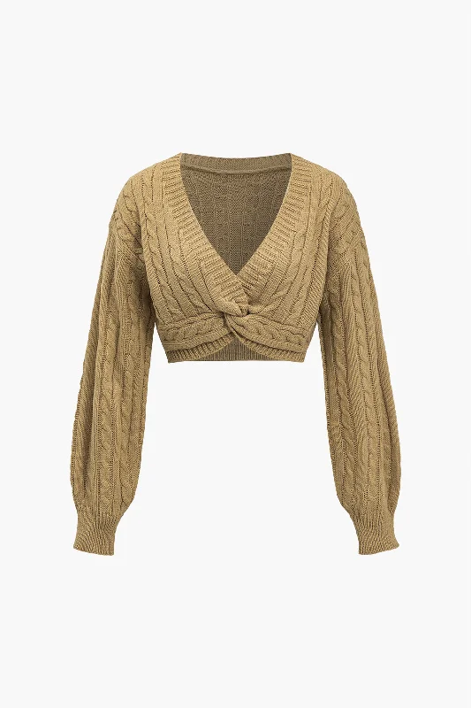 Solid Sweater Twist Knot V-Neck Long-Sleeve Top Earthy Women's Hemp - based