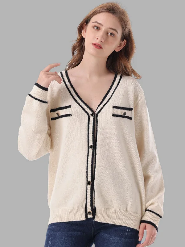 Contrast V-Neck Button Down Cardigan Modern Women's 