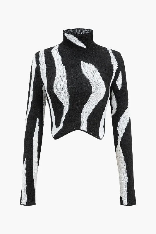 Contrast Sweater Long-Sleeve Top Elegant Women's 