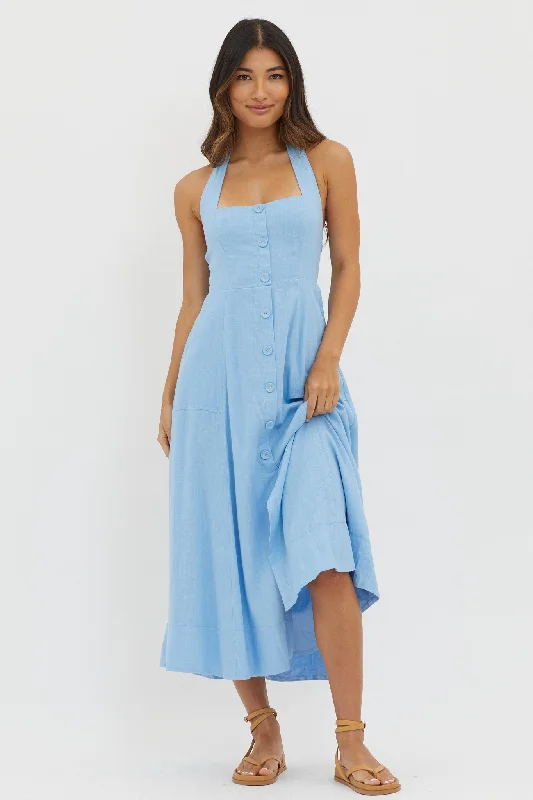 Marybeth Halterneck Midi Dress Blue European