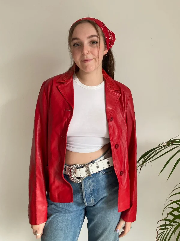 Red Leather Blazer (S-M) Bohemian Women's Free