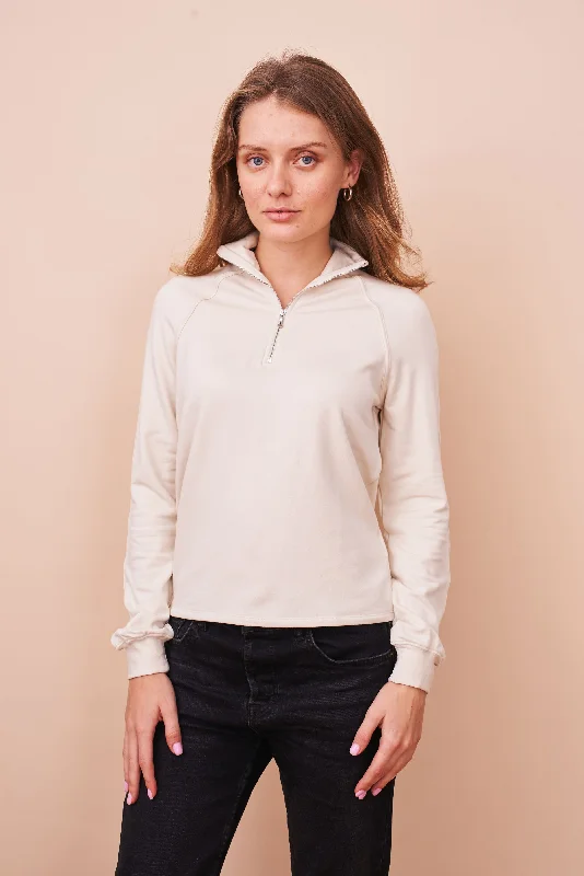 French Terry Long Sleeve Mock Neck in Ivoire Modern Women's 