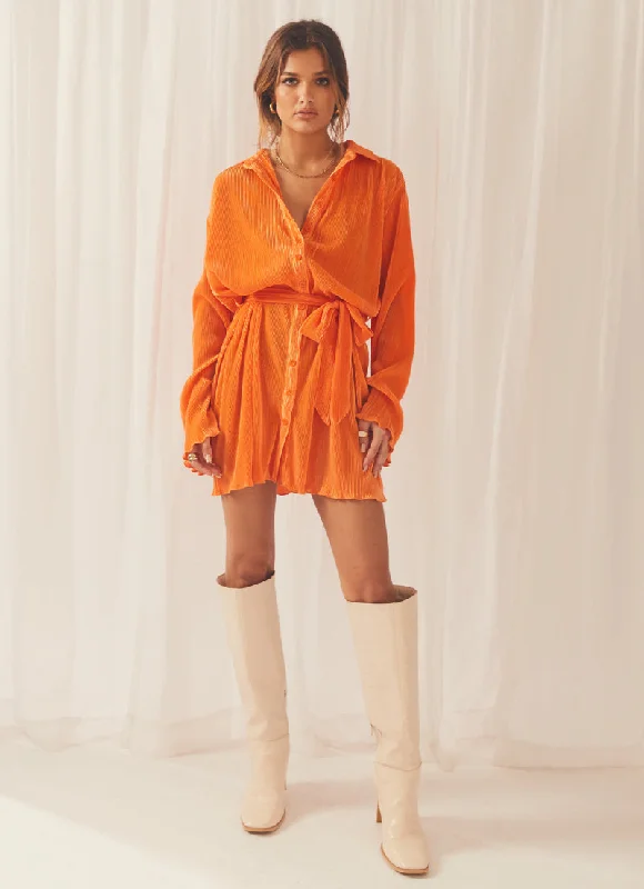 Soho Chic 衬衫褶裥连衣裙 - Tangerine Streetwear Style for 